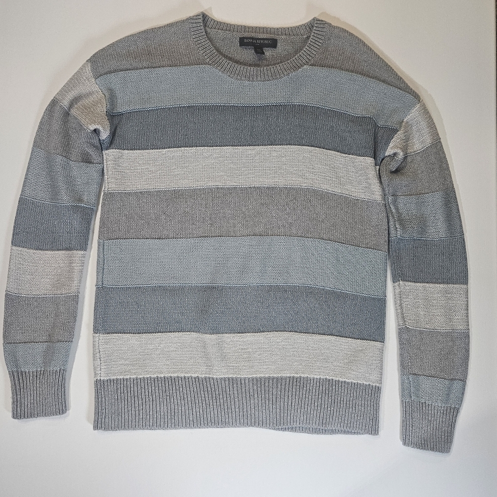 Banana Republic Sweater XS Blue Grey Colorblock Preppy Fall Comfy Chic